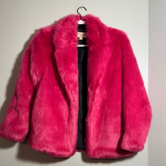 Michael Kors Vibrant Pink Faux Fur Bomber Jacket - Picture 1 of 9